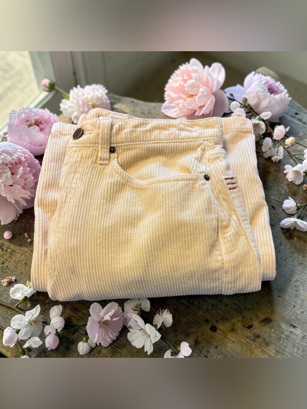 BDG High & Wide Corduroy Pants Women Urban Outfitters Cream Beige Size 27